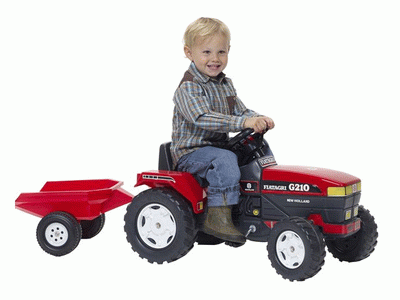 Rode traktor met aanhanger